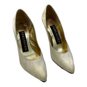 Vintage Peacocks Women Formal Evening High Heel Shoes Beige Size 7.5